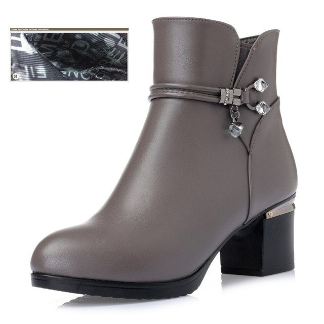Rarove Winter wool Women Boots Genuine leather snow boots slope with t