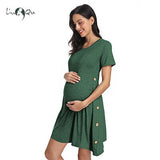 Women's Short Sleeve Maternity Dresses Button Tunic Asymmetrical Pregnancy Dress Casual Brief Mama Maternity Clothes Shirt Dress