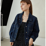 Dark Blue Short Denim Jacket New Korean Style Loose Jacket Cotton Cropped Jacket Autumn Clothes Women Women Jacket