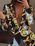 Rarove-Women's Blazers Printed Lapel Long Sleeve Buttoned Blazer