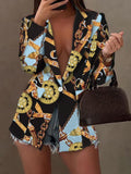 Rarove-Women's Blazers Printed Lapel Long Sleeve Buttoned Blazer